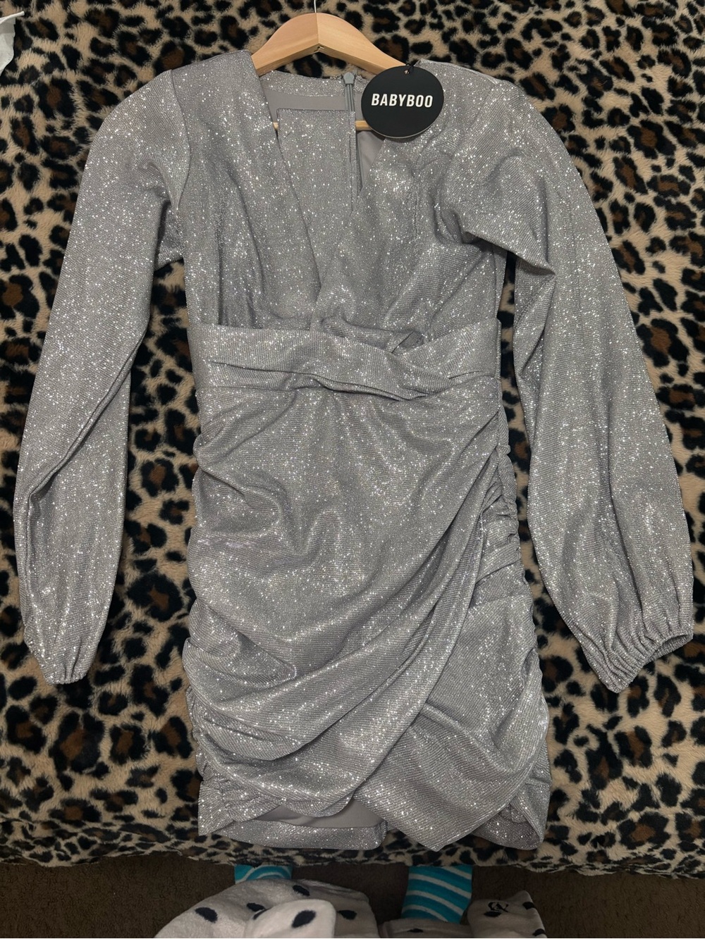 Babyboo Silver Sparkle Mini Dress with Long Sleeves